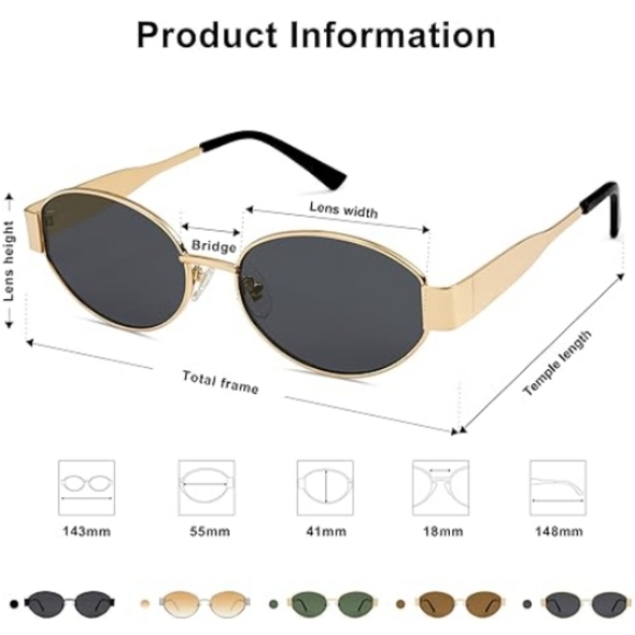 Retro Oval Sunglasses Classic UV400 Protection Black Gold - Picture 5 of 6